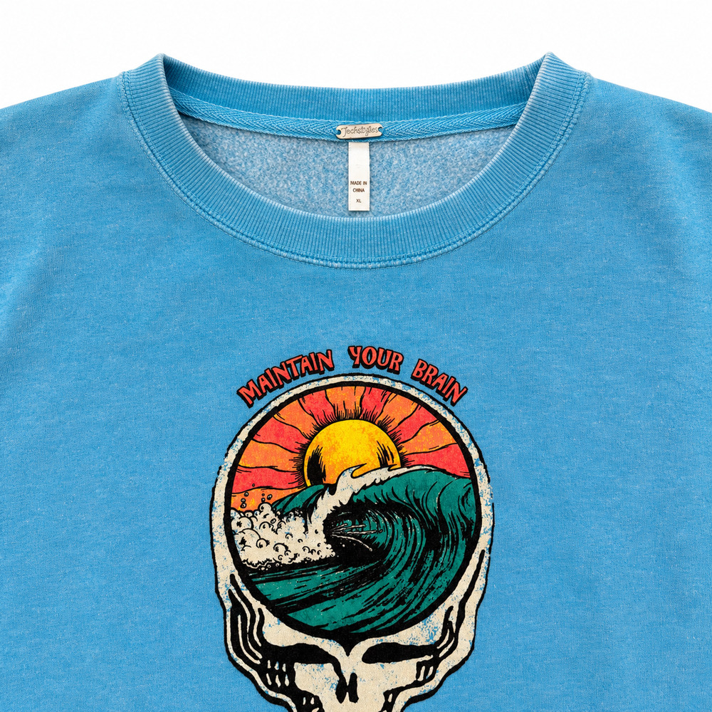 TKitty Hawk Surf Co Sweatshirt XL Blue Skull Wave Outer Banks Surf Skate - Picture 3 of 6